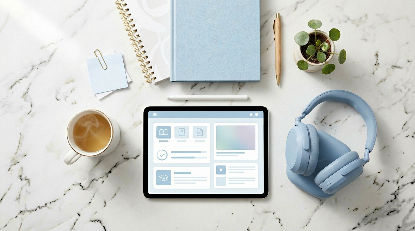タブレットでオンラインコースを学ぶ在宅ワーク
